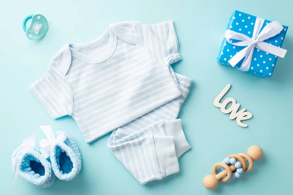 Concetto Baby Shower Vista Dall Alto Foto Vestiti Infantili Camicia — Foto Stock