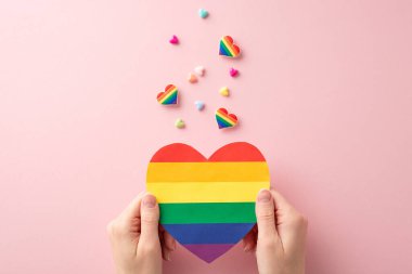 Bu birinci şahıs fotoğrafı LGBT topluluğunun eşit haklar ve tanınma için sürdürdüğü mücadeleye bir övgü niteliğindedir. Gökkuşağı kalbi el ve aksesuarlarla tutulur.