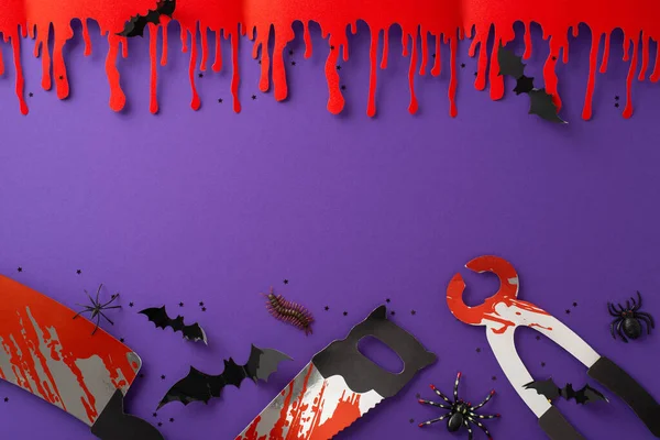 Spine Chilling Halloween Vista Superior Decoração Temática Listras Sangue Cutelo — Fotografia de Stock