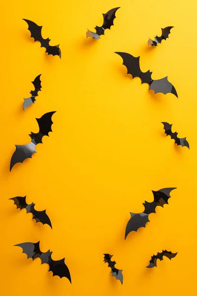 Llamando Todos Los Entusiastas Halloween Concepto Invitación Vista Superior Murciélagos —  Fotos de Stock