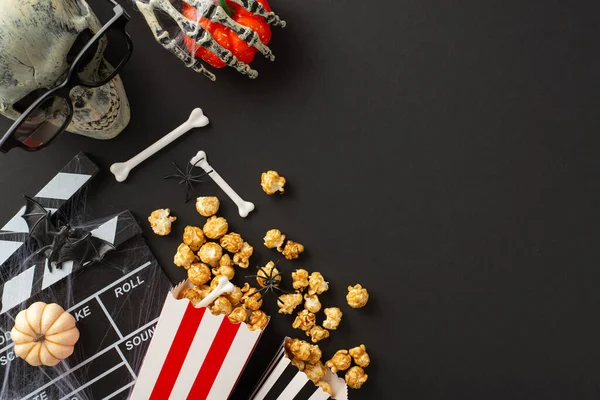 Prepare Spooky Cinematic Night Cinema Clapper Popcorn Chilling Halloween Decorations — Stock Photo, Image