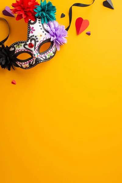 Lively Day Dead Festivity Concept Top Vertical Photo Decorated Skull — Stock Photo, Image