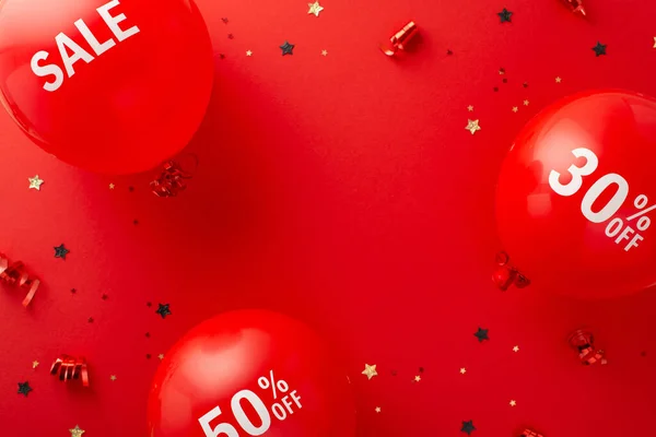 Festive Savings Gala Top View Discount Balloons Percentage Signs Serpentine — Stock Photo, Image