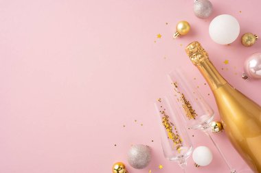 Pembe arka planda iki flüt ve çeşitli takılar bulunan bir şampanya şişesinin yer aldığı şenlikli bir kurgu. Yeni yıl kutlamalarını ve neşeli anları simgeliyor.