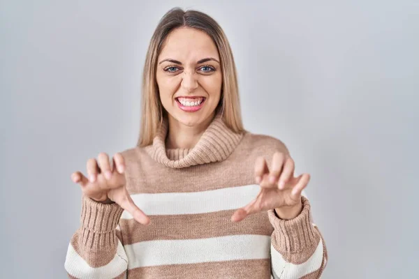 Young Blonde Woman Wearing Turtleneck Sweater Isolated Background Smiling Funny — Stock Photo, Image