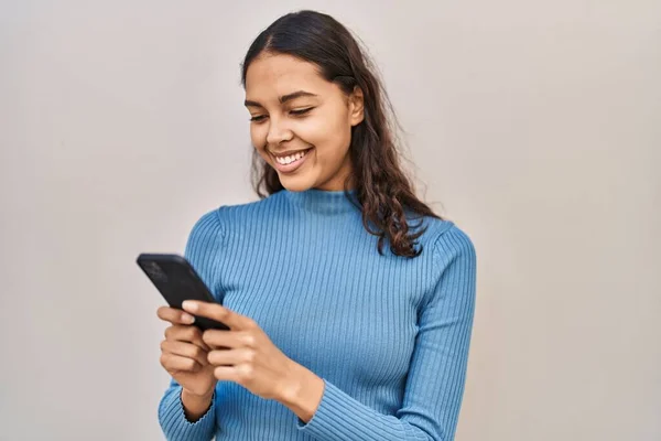 Young African American Woman Smiling Confident Using Smartphone Isolated White — Foto de Stock