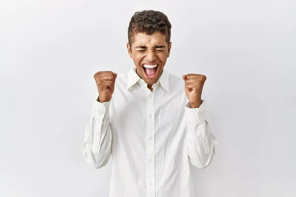 Young Handsome Hispanic Man Standing Isolated Background Excited Success Arms — Stock Photo, Image