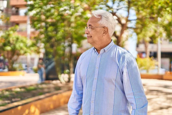 Senior Man Smiling Confident Standing Park — Stock Photo, Image