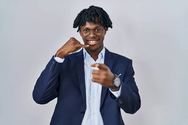 Young African Man Dreadlocks Wearing Business Jacket White Background Smiling — Stock Photo, Image
