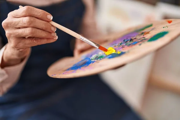 Middle Age Woman Artist Mixing Color Palette Art Studio — Stock Photo, Image