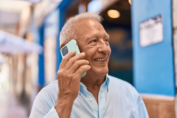 Senior Grey Haired Man Smiling Confident Talking Smartphone Street —  Fotos de Stock