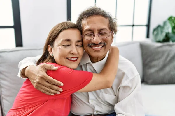 Middle Age Man Woman Couple Smiling Confident Hugging Each Other — ストック写真