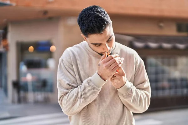 Young Arab Man Smoking Relaxed Expression Street — Stockfoto