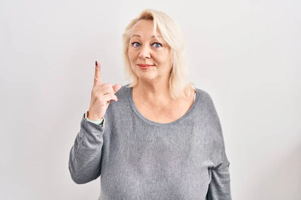 Middle Age Caucasian Woman Standing White Background Showing Pointing Finger — Stock Photo, Image
