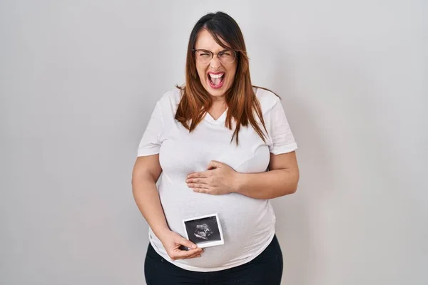 Pregnant Woman Holding Baby Ecography Angry Mad Screaming Frustrated Furious — Stock Photo, Image