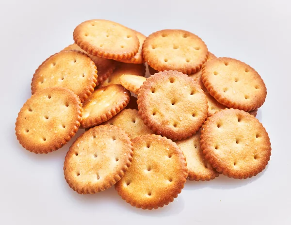 Delicious Group Salty Biscuits Isolated White Background — Stock Photo, Image