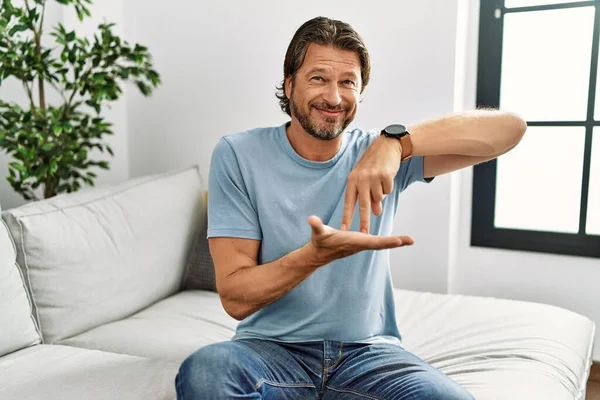 Middle Age Caucasian Man Smiling Confident Communicate Deaf Sign Language — Stock Photo, Image