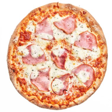  Bekar İtalyan prosciutto pizzası beyaz izole arka plan