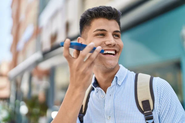 Young Hispanic Man Student Talking Smartphone Street — Photo