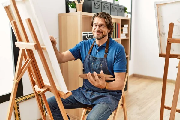 Middle Age Caucasian Man Smiling Confident Drawing Art Studio — Stock Photo, Image