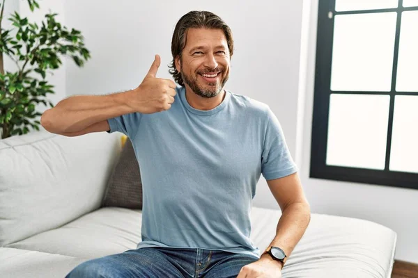 Middle Age Caucasian Man Smiling Confident Communicate Deaf Sign Language — Stock Photo, Image