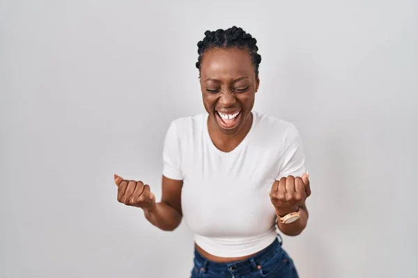 Beautiful Black Woman Standing Isolated Background Very Happy Excited Doing — Fotografia de Stock
