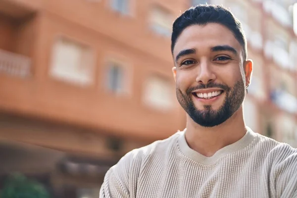 Young Arab Man Smiling Confident Standing Street — 스톡 사진