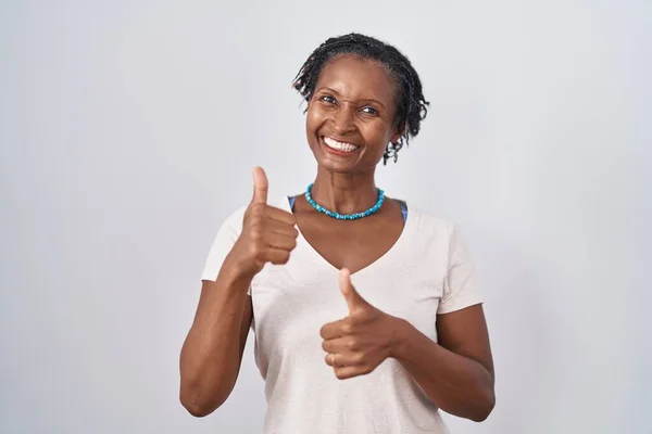 African Woman Dreadlocks Standing White Background Success Sign Doing Positive — Stockfoto
