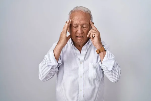 Senior Man Grey Hair Standing Isolated Background Hand Head Headache — Photo