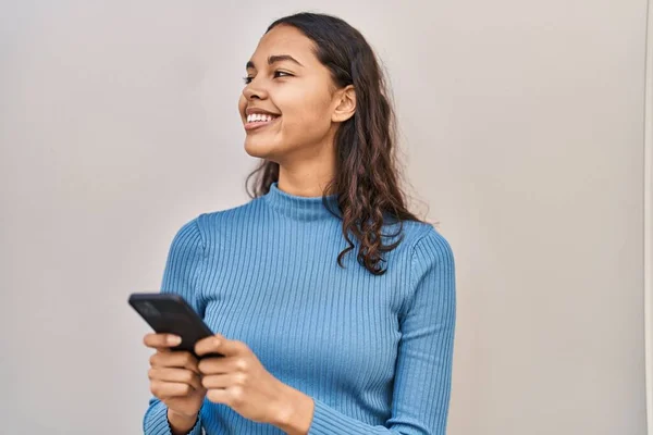 Young African American Woman Smiling Confident Using Smartphone Isolated White — Stockfoto