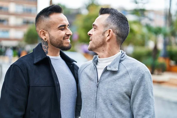 Two Men Couple Smiling Confident Standing Together Street —  Fotos de Stock