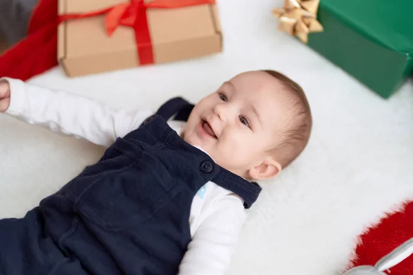 Adorable Toddler Lying Sofa Gifts Home — Stock Photo, Image