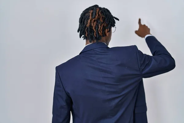Young African Man Dreadlocks Wearing Business Jacket White Background Posing — Stok fotoğraf