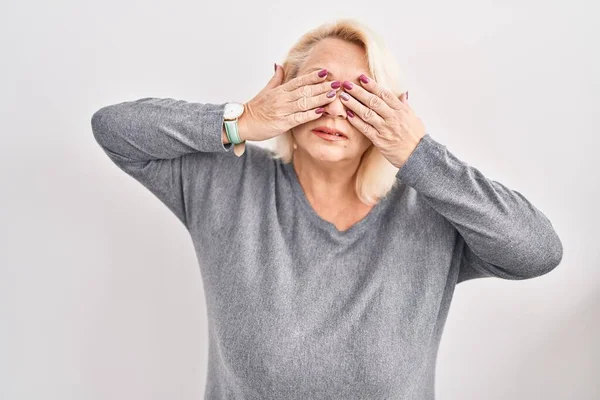 Middle Age Caucasian Woman Standing White Background Rubbing Eyes Fatigue — Stock Photo, Image