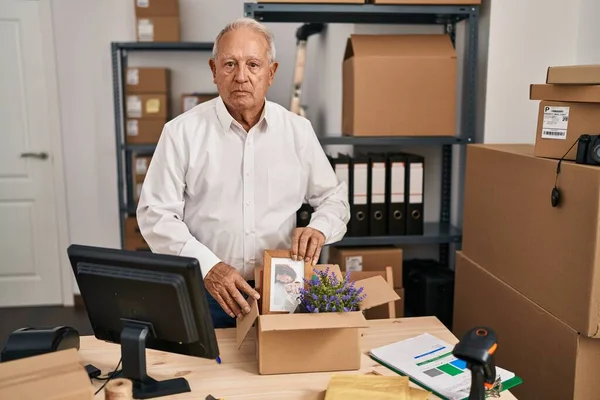 Senior Man Grey Hair Working Small Business Ecommerce Thinking Attitude — Stock Photo, Image