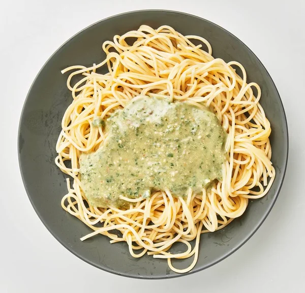 Delicious Plate Italian Spaghetti Pasta Sauce Isolated White Background — Stock Photo, Image