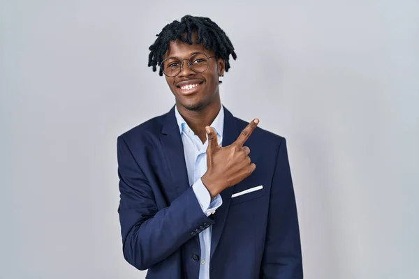 Young African Man Dreadlocks Wearing Business Jacket White Background Cheerful — Stok fotoğraf