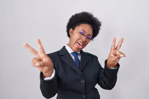 Beautiful African Woman Curly Hair Wearing Business Jacket Glasses Smiling — Fotografia de Stock