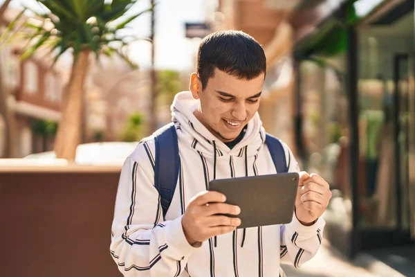 Young Man Student Playing Video Game Street — Stockfoto