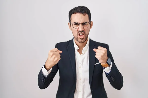 Handsome Business Hispanic Man Standing White Background Angry Mad Raising — 图库照片