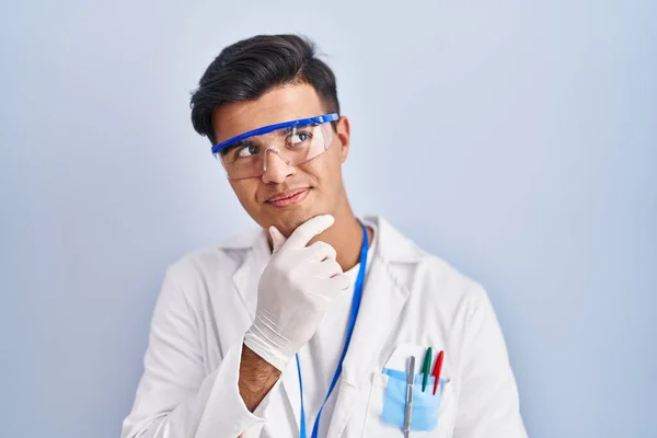 Hispanic Man Working Scientist Looking Confident Camera Smile Crossed Arms —  Fotos de Stock