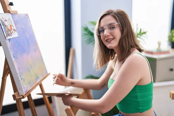 Young Woman Artist Smiling Confident Drawing Art Studio — Photo