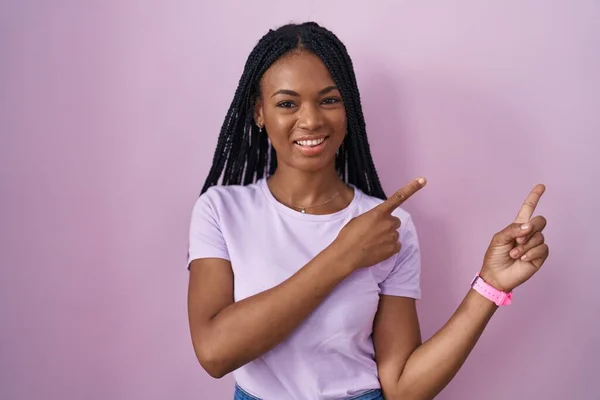 African American Woman Braids Standing Pink Background Smiling Looking Camera — Stock fotografie
