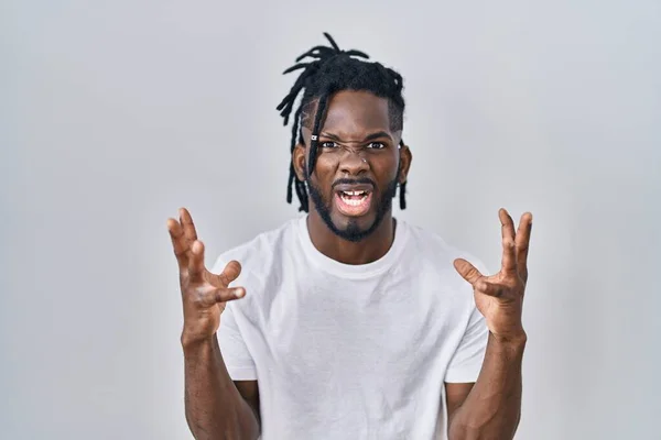 African Man Dreadlocks Wearing Casual Shirt White Background Crazy Mad — Stock Photo, Image