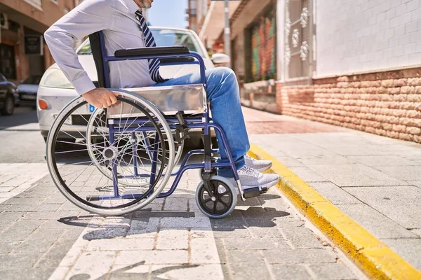 Middle Age Hispanic Man Wearing Business Clothes Sitting Wheelchair Street — Stock Photo, Image