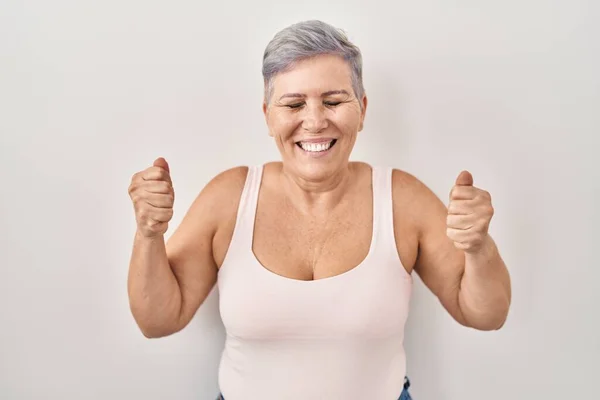 Middle Age Caucasian Woman Standing White Background Excited Success Arms — Stock Photo, Image