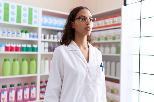 Young African American Woman Pharmacist Standing Relaxed Expression Pharmacy — Stockfoto
