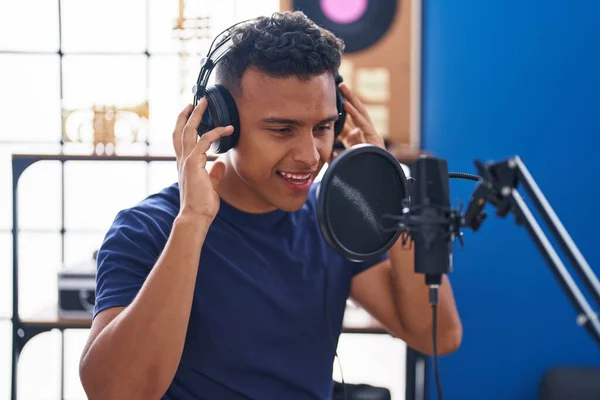 Young Latin Man Artist Singing Song Music Studio — Stock Photo, Image
