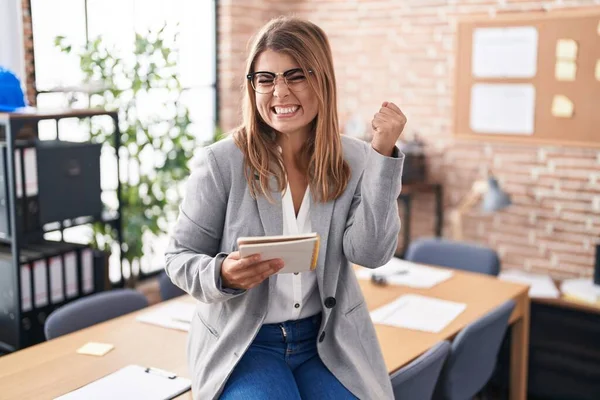 Young Hispanic Woman Working Office Wearing Glasses Very Happy Excited — 스톡 사진