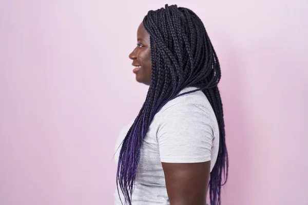 Young African Woman Standing Pink Background Looking Side Relax Profile — Stock Photo, Image